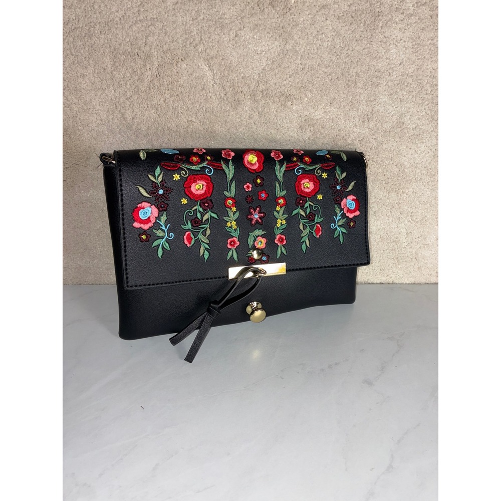 Unbranded Black Crossbody Bag - Small - Floral Embroidered Boho Folk Cottagecore